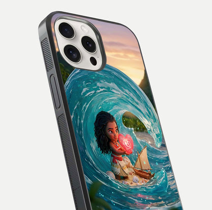 Heart of Ocean Glass Case for iPhone 15 Pro Max close-up angled shot showing blue tones and reflection shine