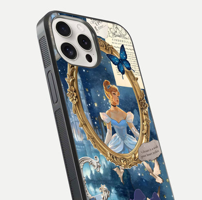 Midnight Queen Glass Case for iPhone 15 Pro Max close-up angled shot featuring crown motif and gloss reflection