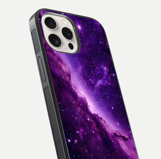 Purple Shade Sky Glass Case for iPhone 15 Pro Max close-up angled shot highlighting color gradient and reflection