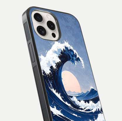 Rising Tide Power Glass Case for iPhone 15 Pro Max close-up angled shot highlighting water motion and reflection