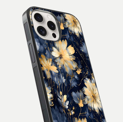 Royal Petal Dream Glass Case for iPhone 15 Pro Max close-up angled shot highlighting petal texture and reflection depth