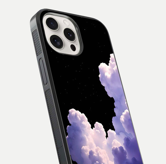 Starlit Night Whispers Glass Case for iPhone 15 Pro Max close-up angled shot highlighting stars and reflection