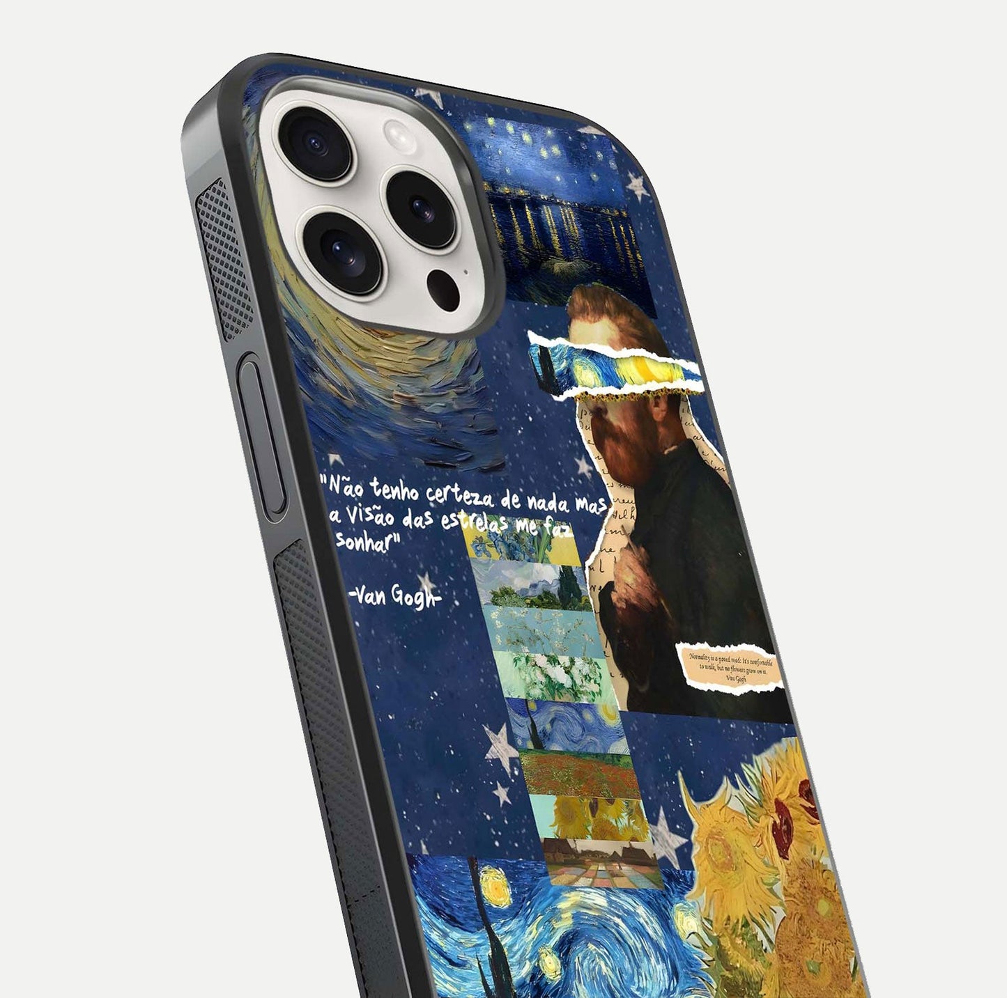 Starry Dream Vision Glass Case for iPhone 15 Pro Max close-up angled shot highlighting cosmic light and reflection