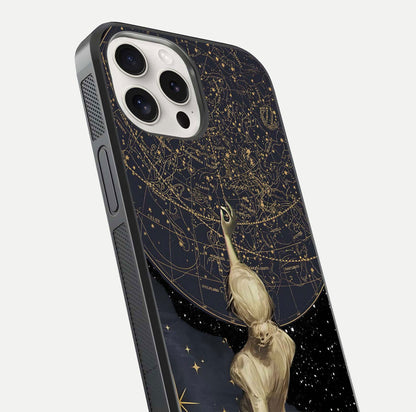 Taylor Swift Girl Glass Case for iPhone 15 Pro Max close-up angled shot highlighting texture and HD reflection