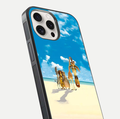 Tropical Fun Squad Glass Case for iPhone 15 Pro Max close-up angled shot highlighting vibrant tones and texture
