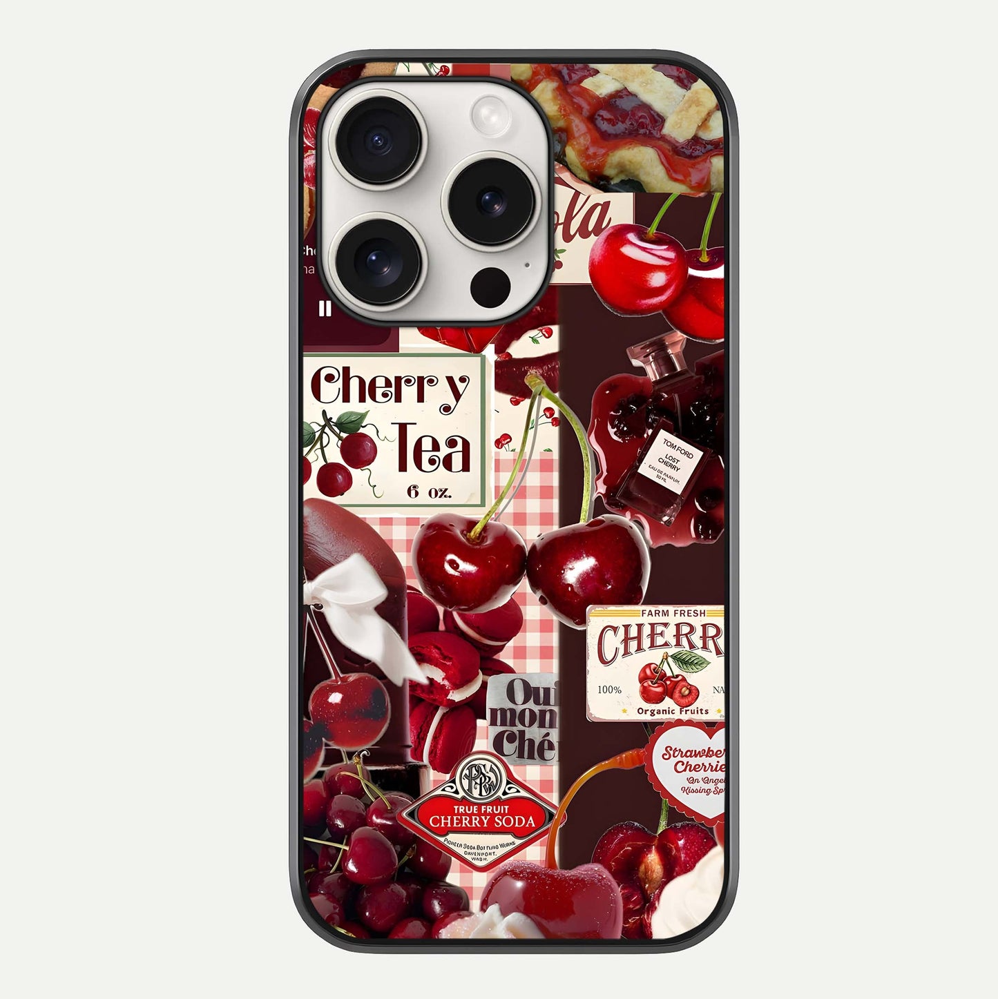 Aesthetic Cherry Tea Glass Case For iPhone 15 Pro Max by Custom World