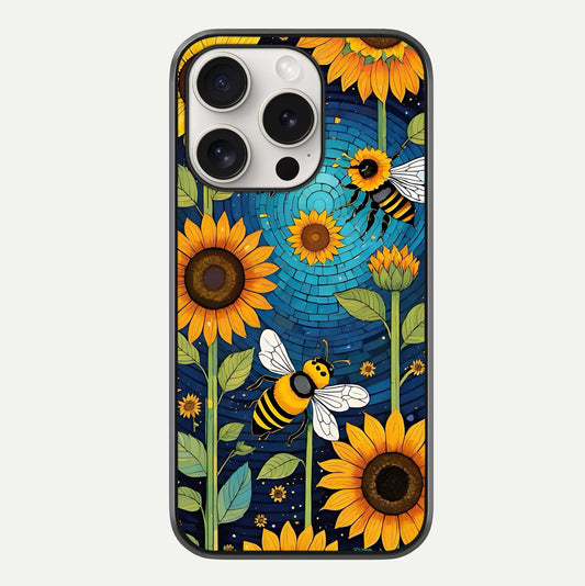 Bees & Sunflowers Glass Case For iPhone 15 Pro Max by Custom World
