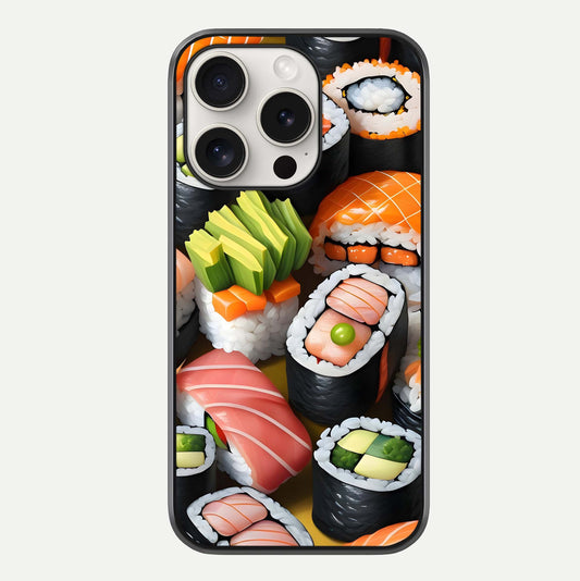 Sushi Food Pattern Glass Case For iPhone 15 Pro Max by Custom World