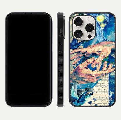 Aesthetic Divider Glass Case for iPhone 15 Pro Max front and back view layout showing black front display and minimal divider glass back