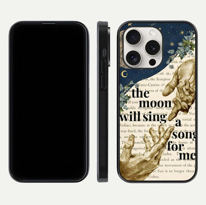 Aesthetic Divine Glass Case for iPhone 15 Pro Max front and back view layout showing black front display and divine art glass back