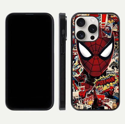 Aesthetic Wonder Spider Glass Case for iPhone 15 Pro Max dual-view layout showing premium glass shine and strong edge design