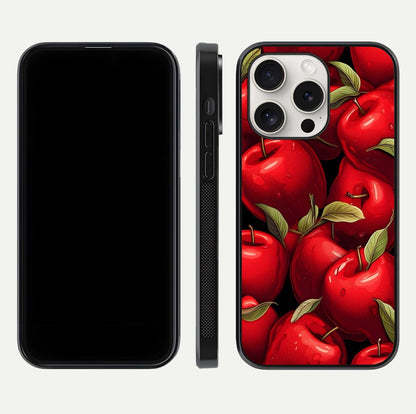 Apple Pattern Glass Case for iPhone 15 Pro Max front and back layout highlighting clean lines and protective glass finish