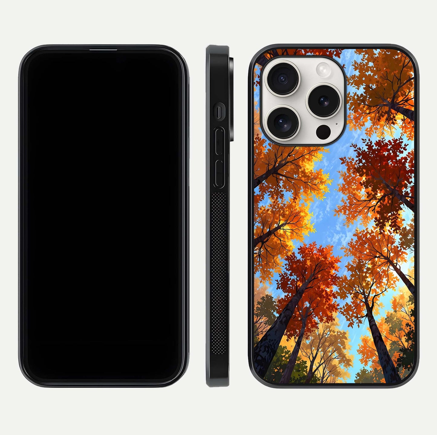 Autumn Sky Rise Glass Case for iPhone 15 Pro Max front and back layout showing sky print and edge smoothness