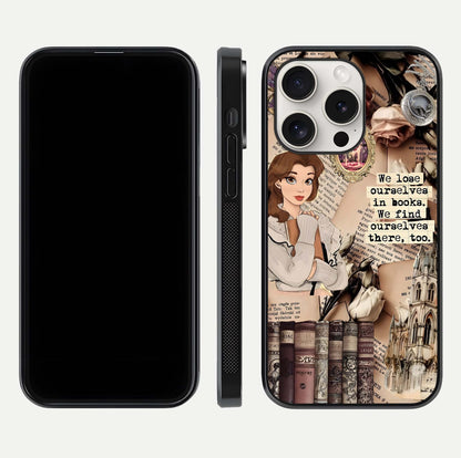 Bookish Dream World Glass Case for iPhone 15 Pro Max dual-view layout displaying colorful fantasy print and edge finish