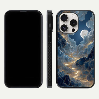 Celestial Cloud Road Glass Case for iPhone 15 Pro Max front-and-back layout displaying balance between light and depth
