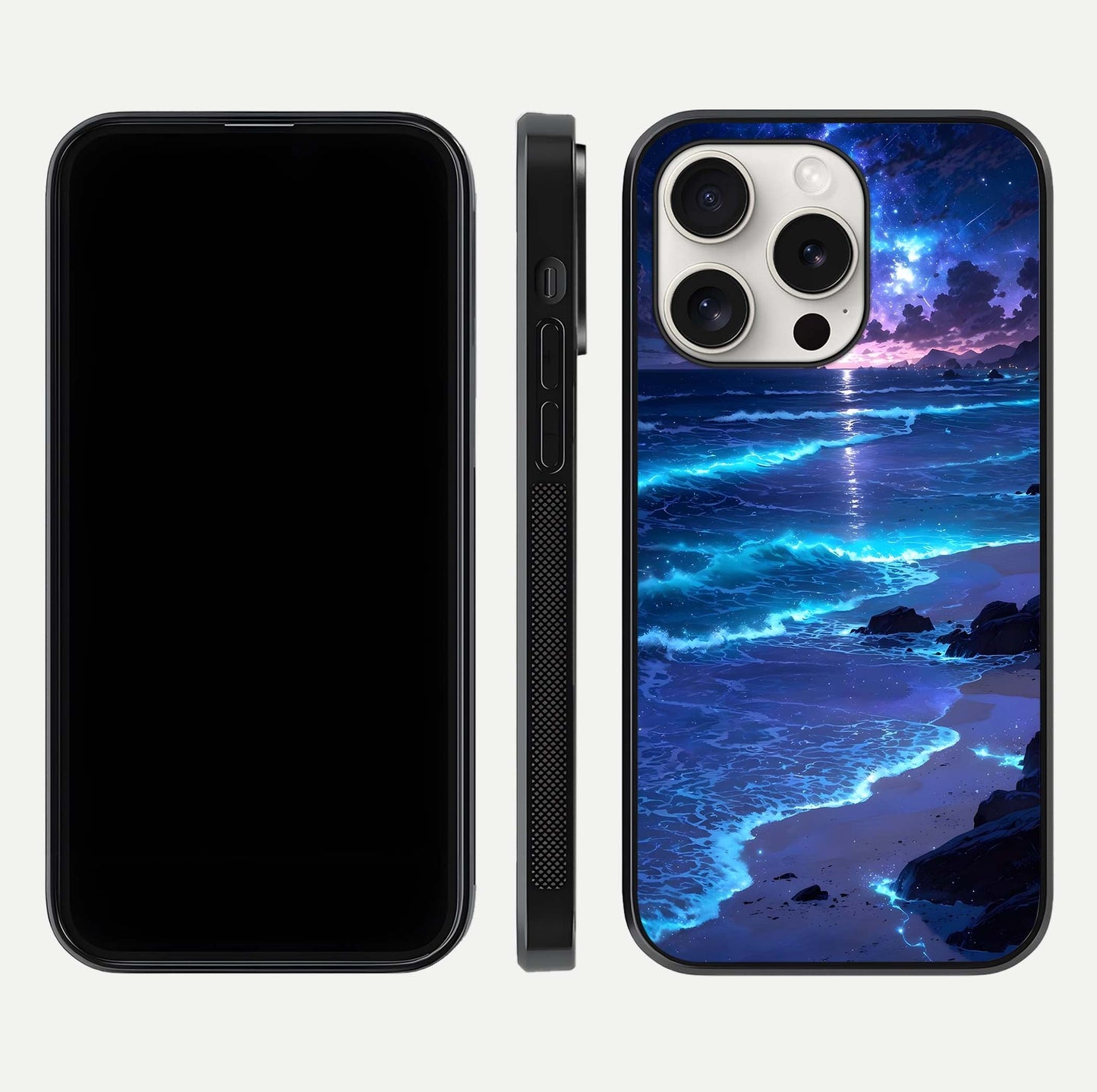 Classic Damn Look Glass Case for iPhone 15 Pro Max dual-view layout showing design clarity and glass polish