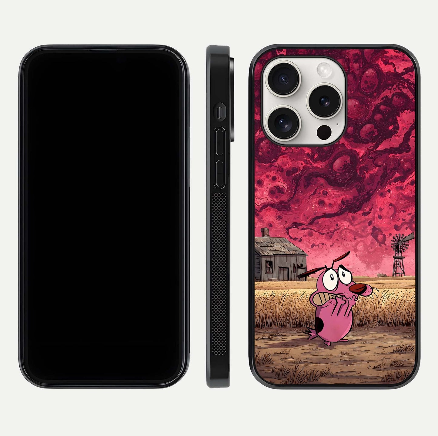Courage Under Sky Glass Case for iPhone 15 Pro Max dual-view layout displaying text alignment and glass finish