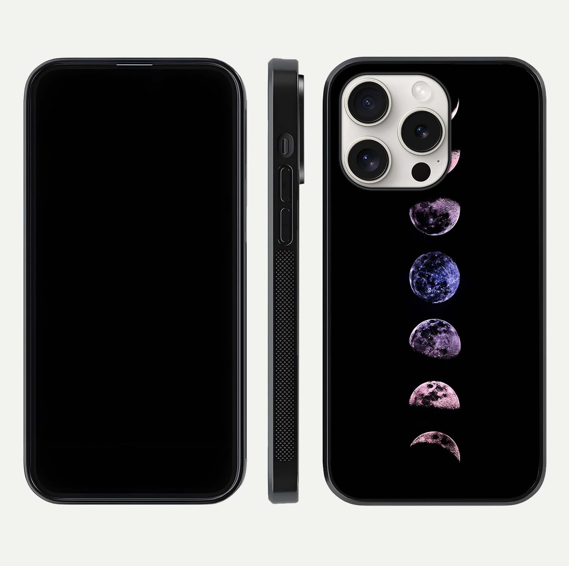 Crimson All Planets Glass Case for iPhone 15 Pro Max dual-view layout displaying crimson tones and curved edges