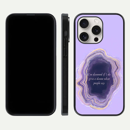 Damned People Quote Glass Case for iPhone 15 Pro Max dual-view layout displaying modern print and glass clarity