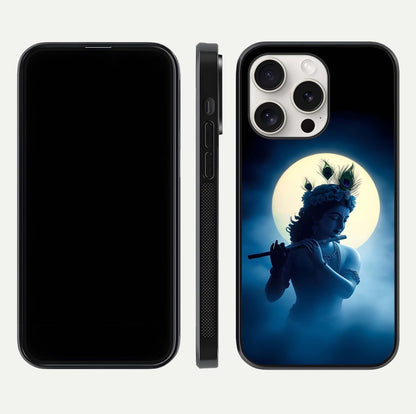 Divine Moon Flute Glass Case for iPhone 15 Pro Max dual-view layout displaying soft night tones and curved polish