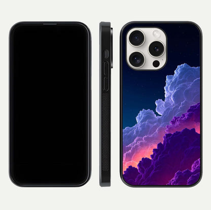 Dreamy Cloud Skies Glass Case for iPhone 15 Pro Max dual-view layout displaying calm sky art and smooth curve