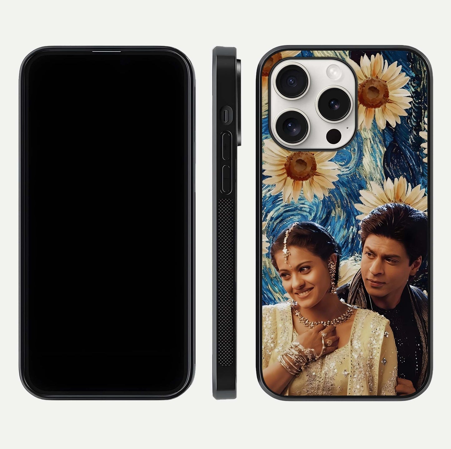 Eternal Love Story Glass Case for iPhone 15 Pro Max dual-view layout displaying soft hues and smooth glass