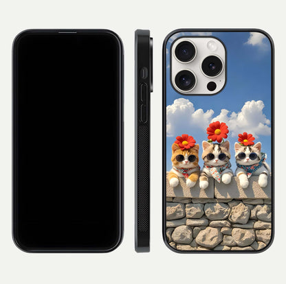 Floral Kitty Squad Glass Case for iPhone 15 Pro Max dual-view layout displaying vibrant tones and smooth edges
