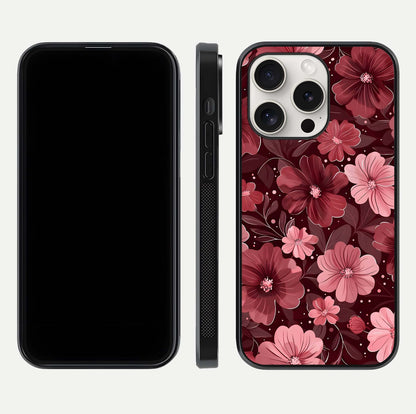 Flower Blush Bloom Glass Case for iPhone 15 Pro Max dual-view layout displaying HD print and smooth curves