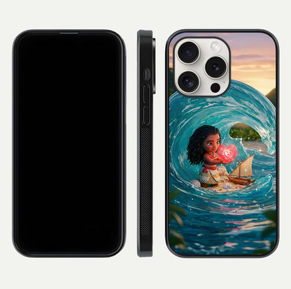 Heart of Ocean Glass Case for iPhone 15 Pro Max front and back view layout highlighting sea-themed art and curved glass edges