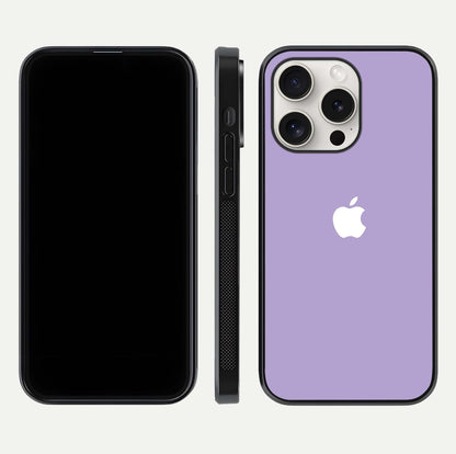 Lavender Soft Minimal Glass Case for iPhone 15 Pro Max front and back view layout highlighting soft hue and curved edges