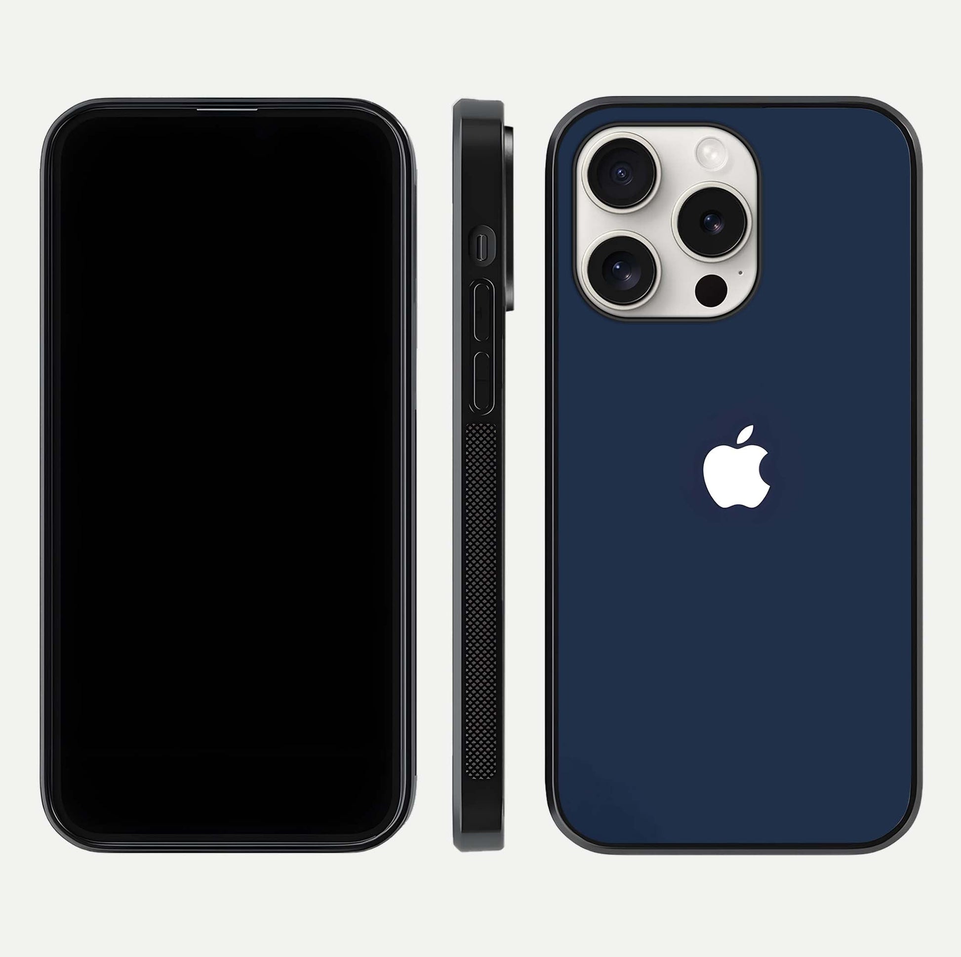 Minimal Apple Night Glass Case for iPhone 15 Pro Max front & back layout highlighting simplicity and edge curve