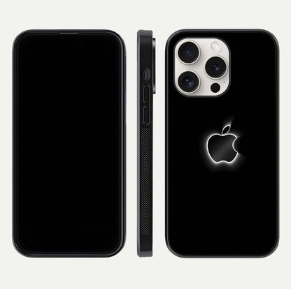 Neon Apple Glow Glass Case for iPhone 15 Pro Max front & back layout showing bright tones and edge curve