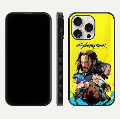 Neon Rebel Genesis Glass Case for iPhone 15 Pro Max front & back layout highlighting futuristic theme and curves