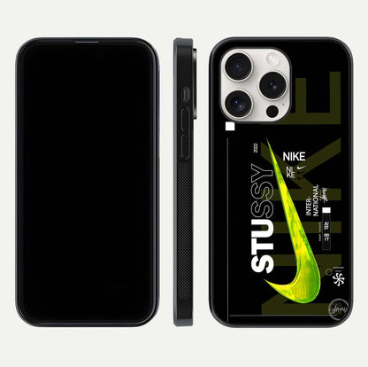Neon Street Edition Glass Case for iPhone 15 Pro Max front & back layout highlighting street art vibe and edges