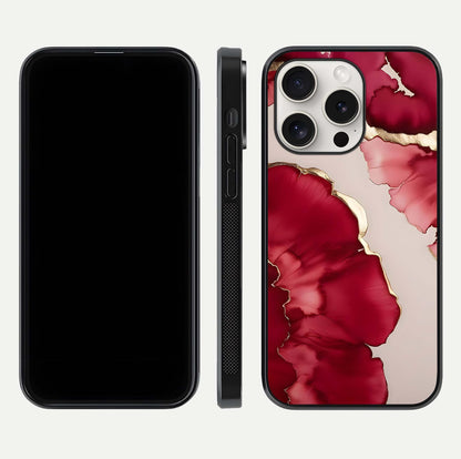 Pink & White Marble Glass Case for iPhone 15 Pro Max front & back layout showing luxury marble pattern and edges