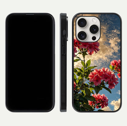 Red Bloom Skies Glass Case for iPhone 15 Pro Max front & back layout showing soft gradient sky tones and edges