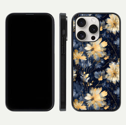 Royal Petal Dream Glass Case for iPhone 15 Pro Max front & back layout showing floral pattern and clean edge finish