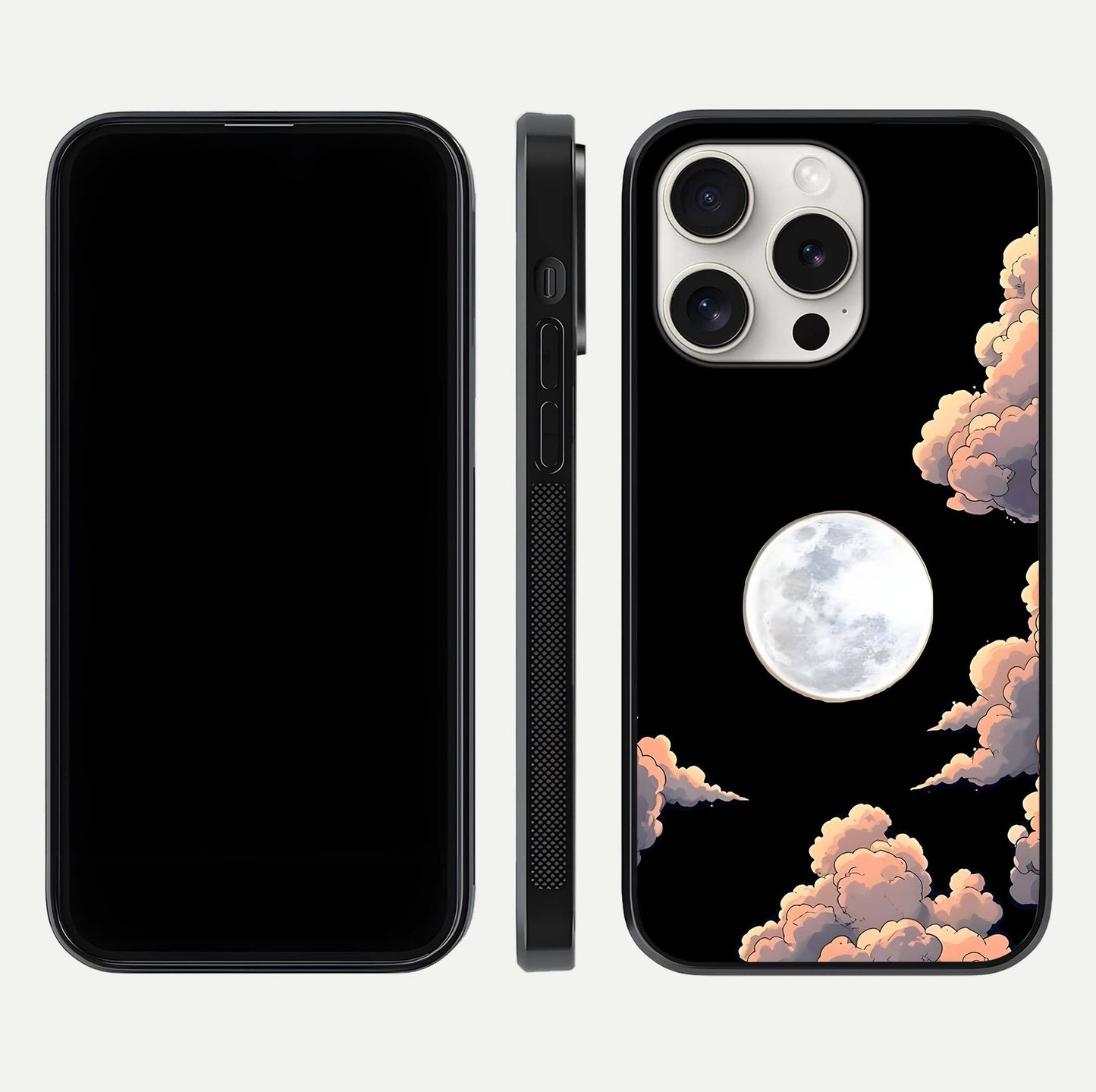 Shade Cloud Moon Glass Case for iPhone 15 Pro Max front & back layout showing soft gradient tones and edges