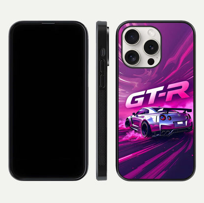 Speed Drift Legend Glass Case for iPhone 15 Pro Max front & back layout showing bold tones and smooth edges