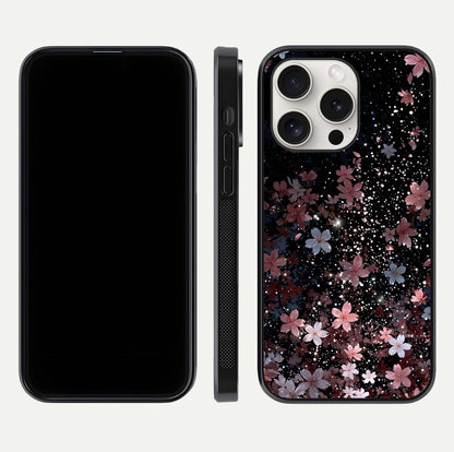 Starlit Flower Dreams Glass Case for iPhone 15 Pro Max front & back layout showing soft bloom design and curved edge