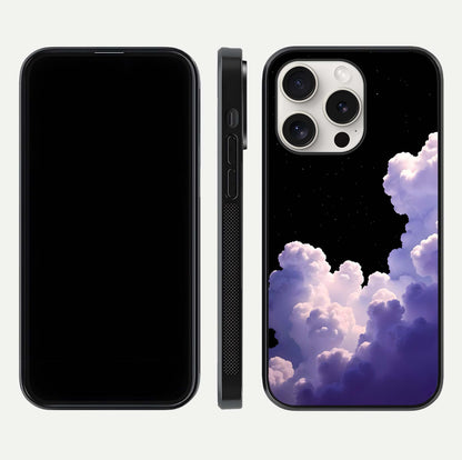 Starlit Night Whispers Glass Case for iPhone 15 Pro Max front & back layout showing moon tones and curved edges