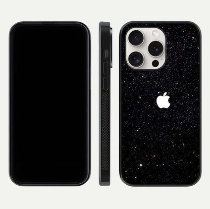 Starry Apple Galaxy Glass Case for iPhone 15 Pro Max front & back layout showing cosmic tones and sleek edge