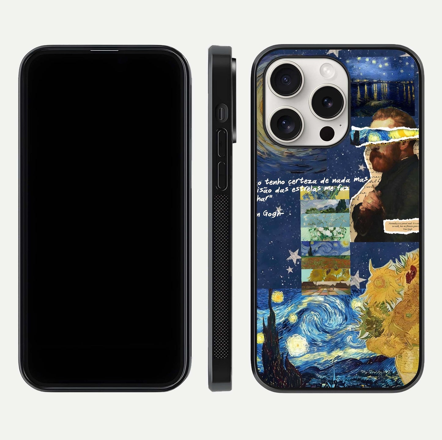 Starry Dream Vision Glass Case for iPhone 15 Pro Max front & back layout showing star blend and smooth edges