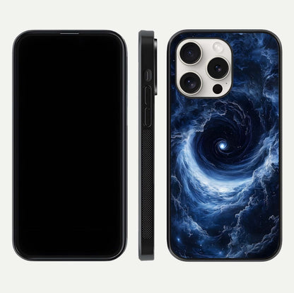 Stunning Galaxy Glass Case for iPhone 15 Pro Max front & back layout showing deep cosmic hues and clean edges