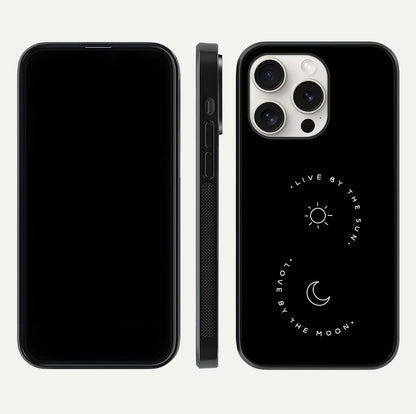 Sun Moon Balance Glass Case for iPhone 15 Pro Max front & back layout showing smooth gradient and balanced design