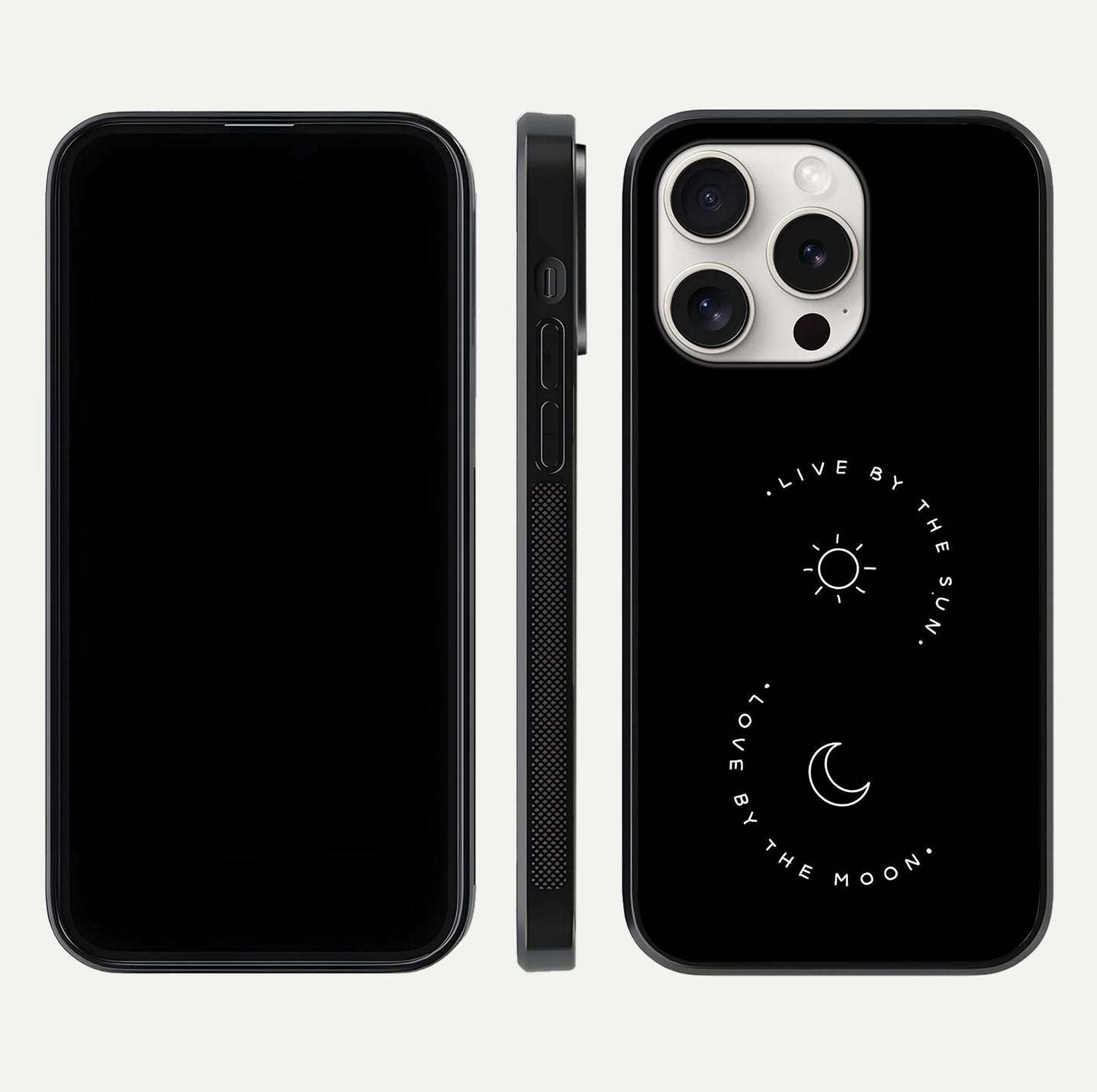 Sun Moon Balance Glass Case for iPhone 15 Pro Max front & back layout showing smooth gradient and balanced design