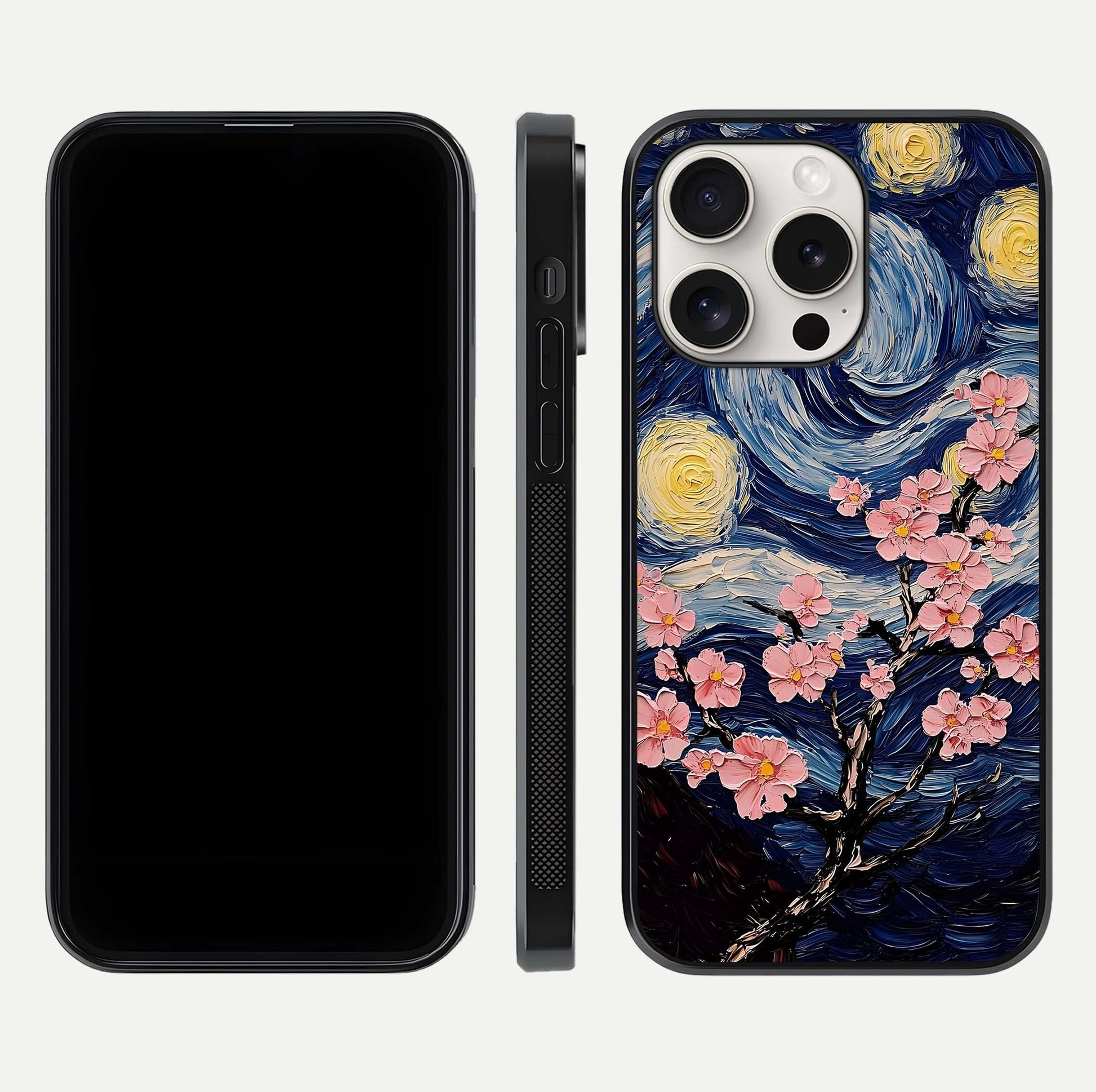 Van Gogh Scenery Glass Case for iPhone 15 Pro Max front & back layout showing vibrant tones and detailed design