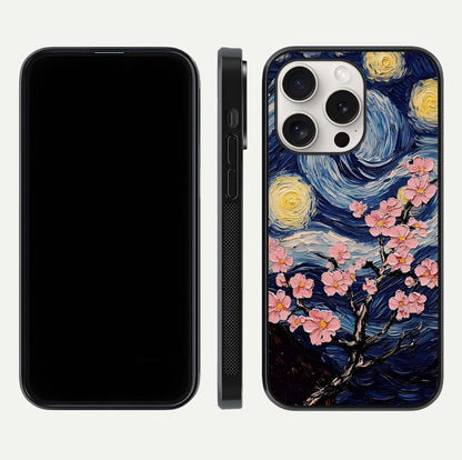 Van Gogh Scenery Glass Case for iPhone 15 Pro Max front & back layout showing vibrant tones and detailed design