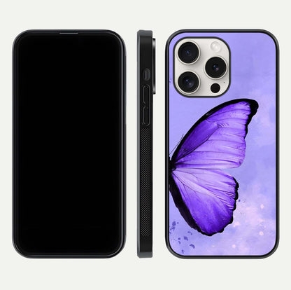 Violet Dream Wing Glass Case for iPhone 15 Pro Max front & back layout showing violet tones and smooth edges