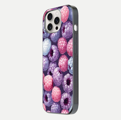 Berry Candy Pop Glass Case for iPhone 15 Pro Max side-angle image with bright color tones and smooth reflection